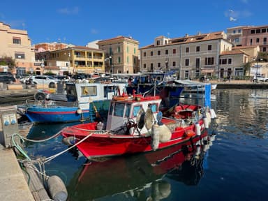 Des bateaux colorés dans un port ensoleillé à Sardinia.