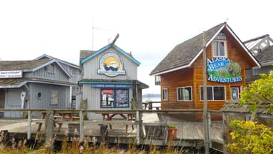Des bâtiments colorés au bord de l'eau à Homer.