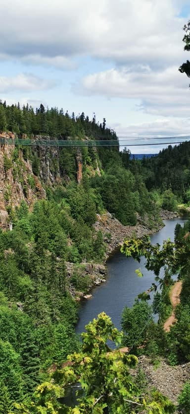 Un paysage verdoyant avec des falaises et une rivière à Nipigon Township.