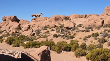 Des rochers sculptés par l'érosion sous un ciel bleu.