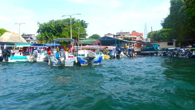 Des bateaux colorés flottent sur l'eau à Livingston.
